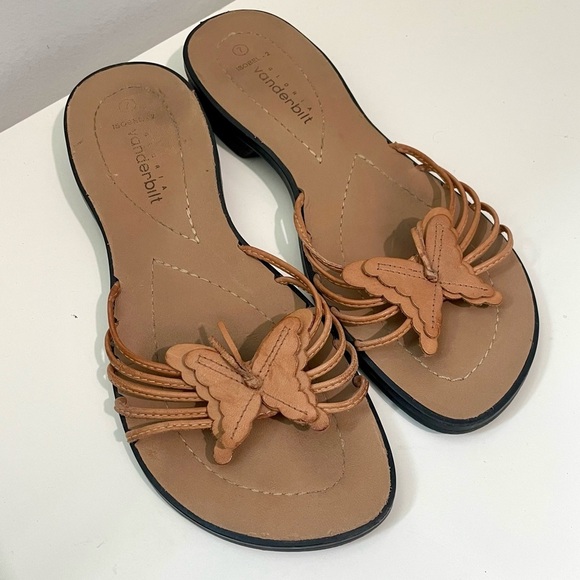 Vintage Y2K Butterfly Leather Slip On Strappy Flats Gloria Vanderbilt Size 7 - Picture 1 of 6